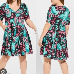 Torrid butterfly mini studio jersey knit skater dress sz 2X retro artsy